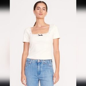 STAUD Dixie Top w/ Square Neckline & Lace Trim In Ivory Women's Size XL